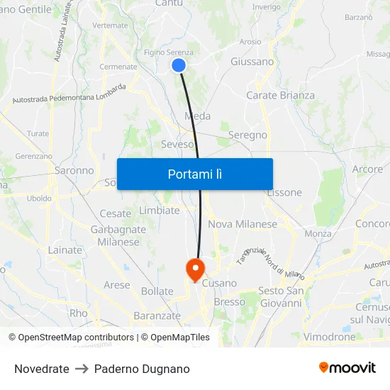 Novedrate to Paderno Dugnano map