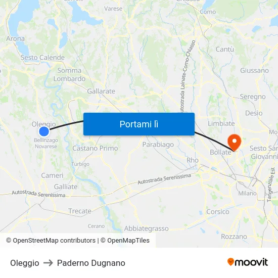 Oleggio to Paderno Dugnano map
