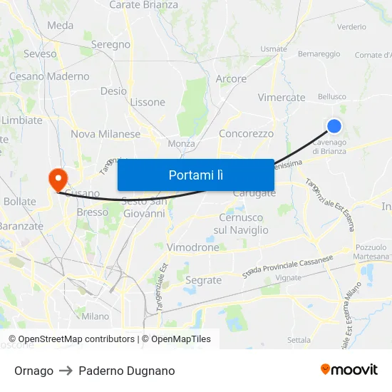 Ornago to Paderno Dugnano map