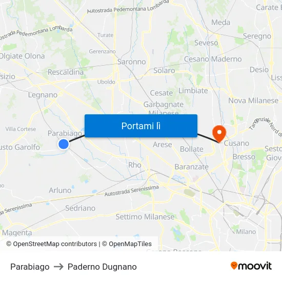 Parabiago to Paderno Dugnano map