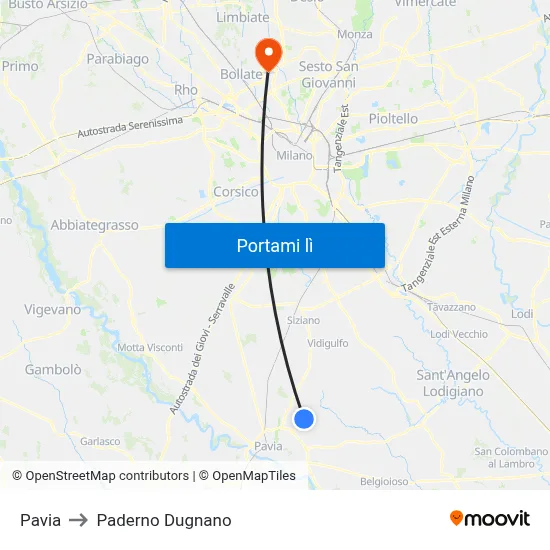 Pavia to Paderno Dugnano map