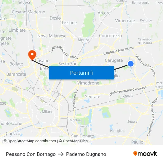 Pessano Con Bornago to Paderno Dugnano map