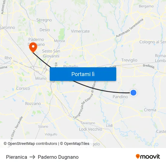 Pieranica to Paderno Dugnano map