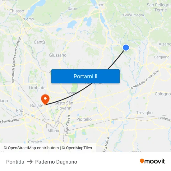 Pontida to Paderno Dugnano map