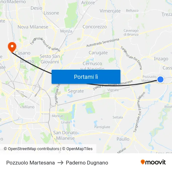 Pozzuolo Martesana to Paderno Dugnano map