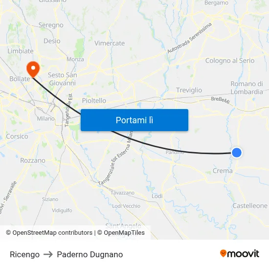 Ricengo to Paderno Dugnano map