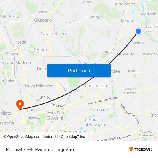 Robbiate to Paderno Dugnano map