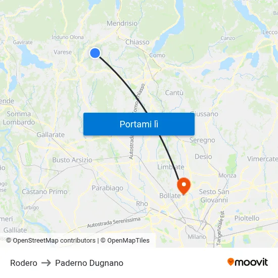 Rodero to Paderno Dugnano map