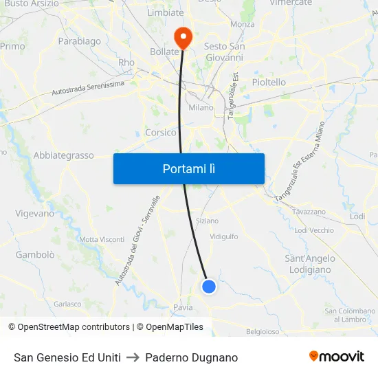 San Genesio Ed Uniti to Paderno Dugnano map
