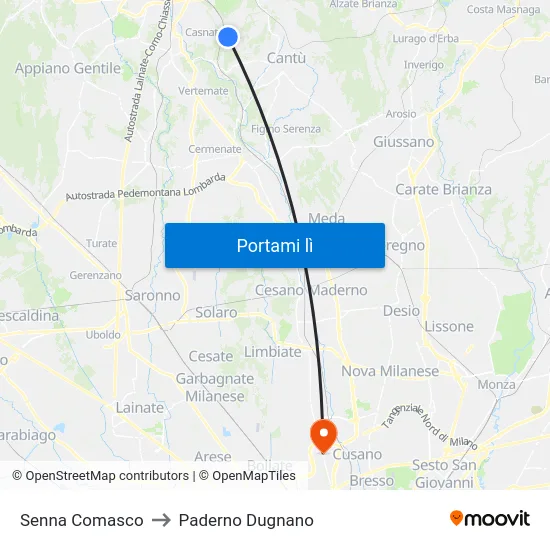 Senna Comasco to Paderno Dugnano map