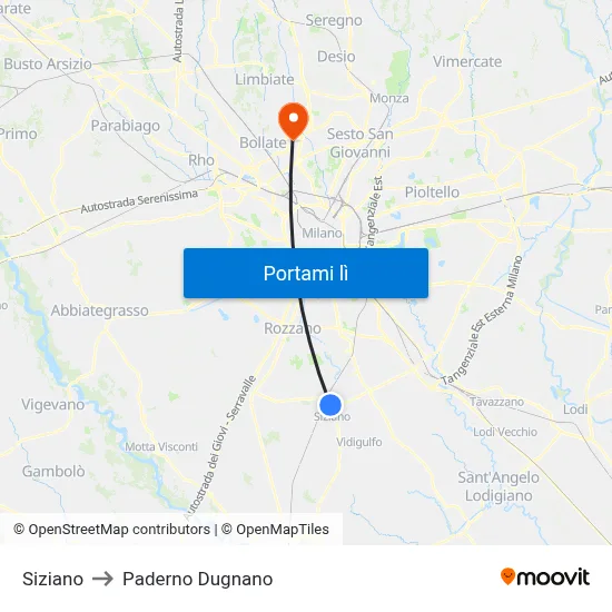 Siziano to Paderno Dugnano map