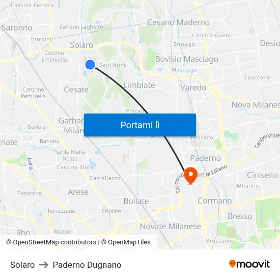 Solaro to Paderno Dugnano map