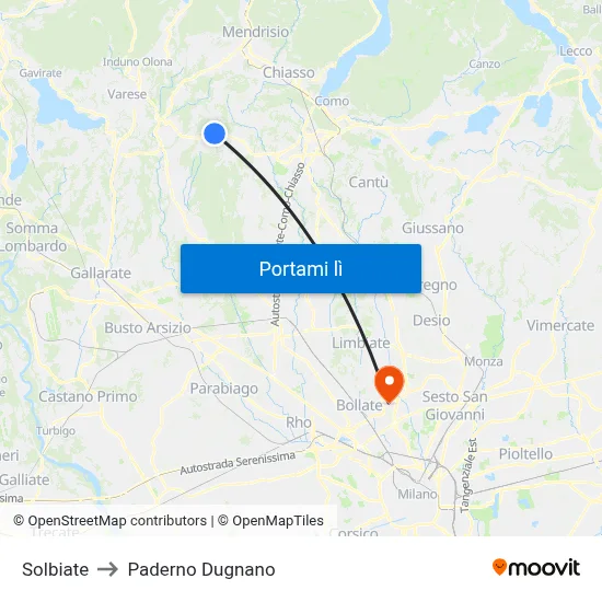 Solbiate to Paderno Dugnano map