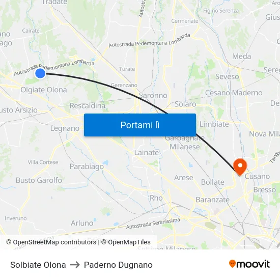 Solbiate Olona to Paderno Dugnano map