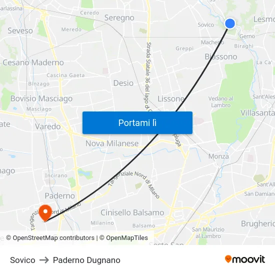 Sovico to Paderno Dugnano map