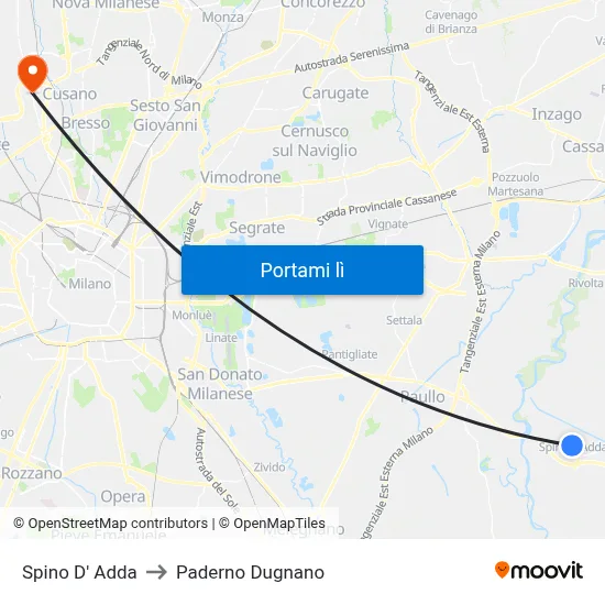 Spino D' Adda to Paderno Dugnano map