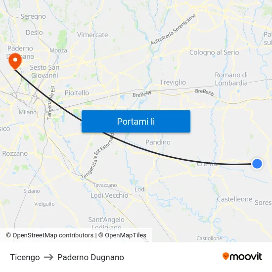 Ticengo to Paderno Dugnano map