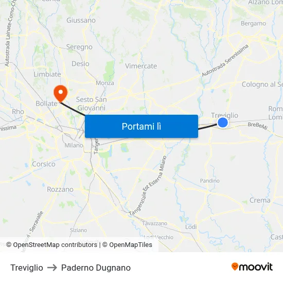 Treviglio to Paderno Dugnano map