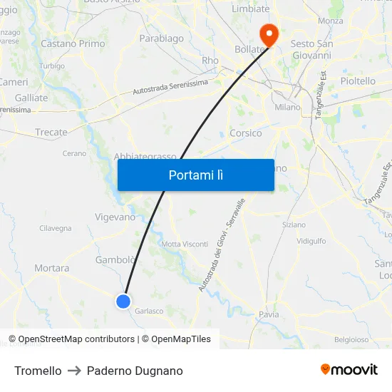 Tromello to Paderno Dugnano map