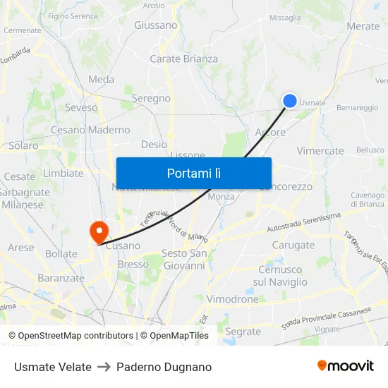 Usmate Velate to Paderno Dugnano map