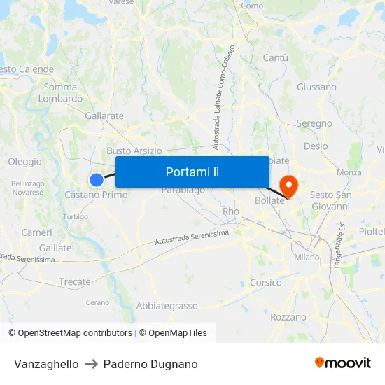 Vanzaghello to Paderno Dugnano map
