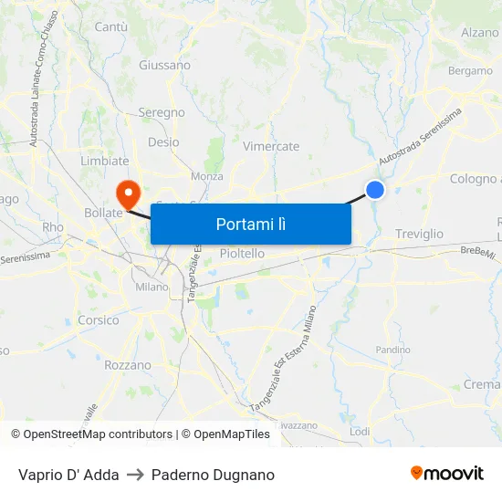 Vaprio D' Adda to Paderno Dugnano map
