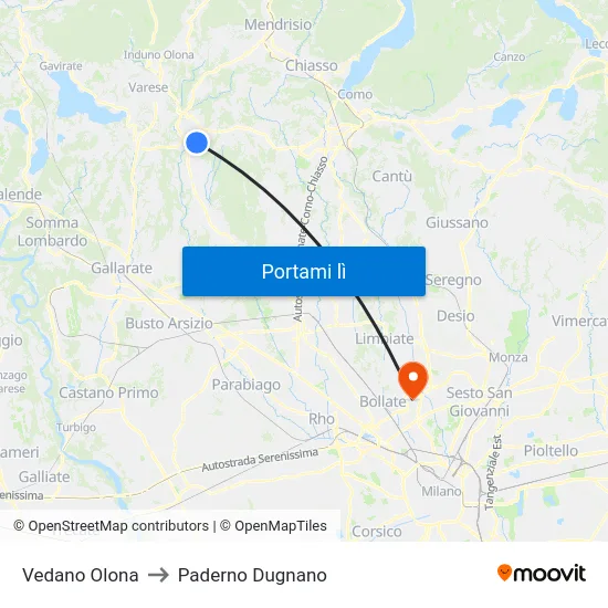 Vedano Olona to Paderno Dugnano map