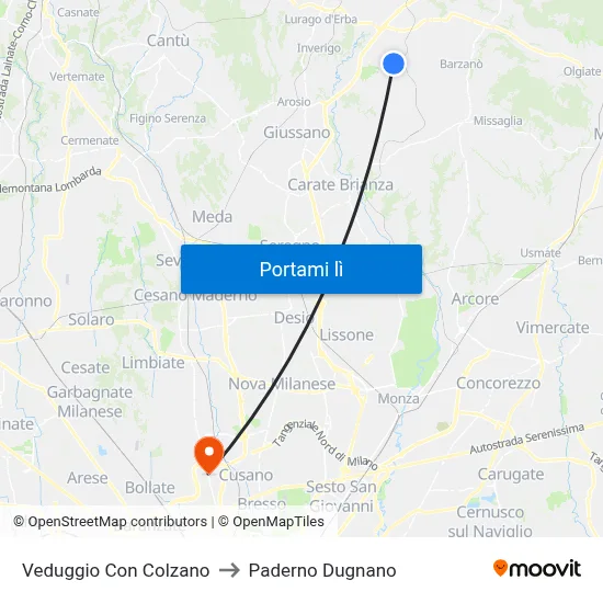 Veduggio Con Colzano to Paderno Dugnano map