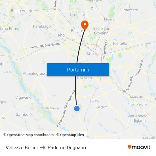 Vellezzo Bellini to Paderno Dugnano map