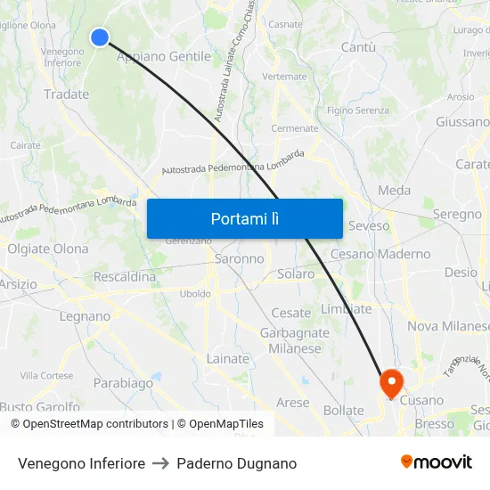Venegono Inferiore to Paderno Dugnano map