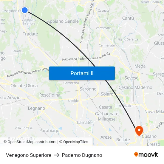 Venegono Superiore to Paderno Dugnano map