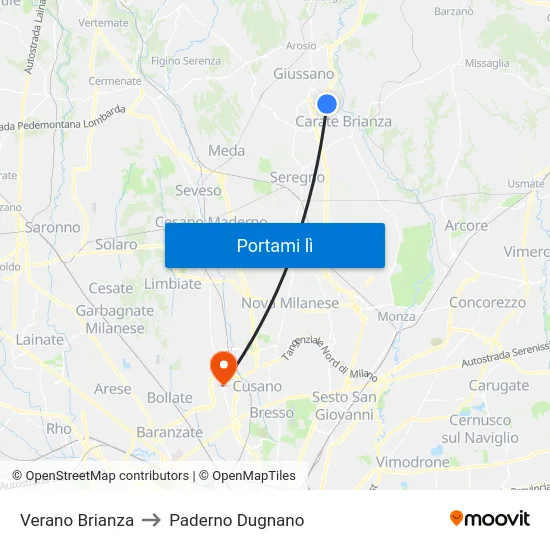 Verano Brianza to Paderno Dugnano map