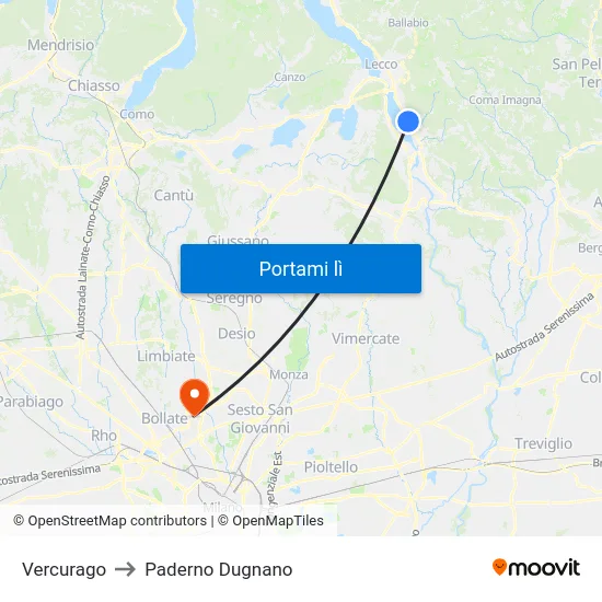 Vercurago to Paderno Dugnano map