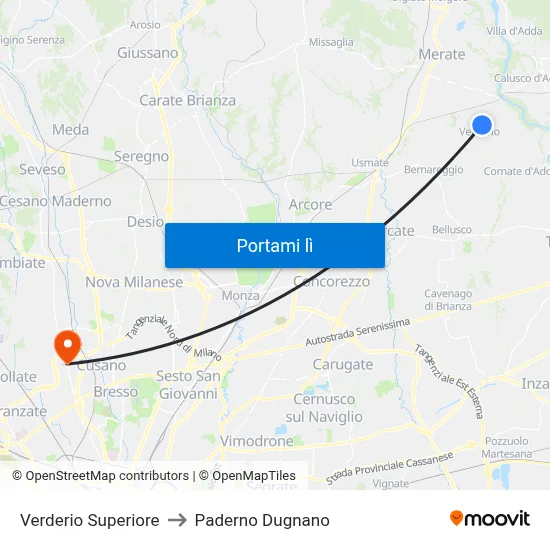 Verderio Superiore to Paderno Dugnano map