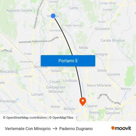 Vertemate Con Minoprio to Paderno Dugnano map