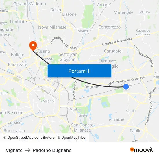 Vignate to Paderno Dugnano map