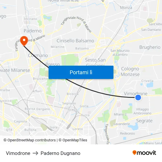 Vimodrone to Paderno Dugnano map