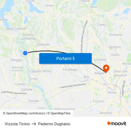 Vizzola Ticino to Paderno Dugnano map