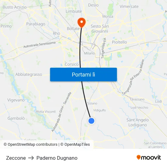 Zeccone to Paderno Dugnano map