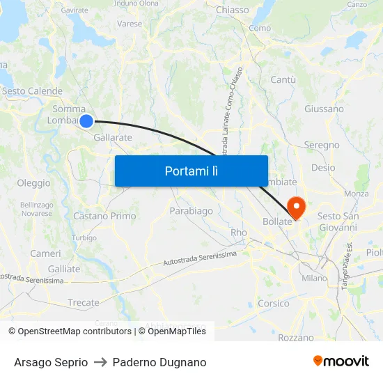 Arsago Seprio to Paderno Dugnano map