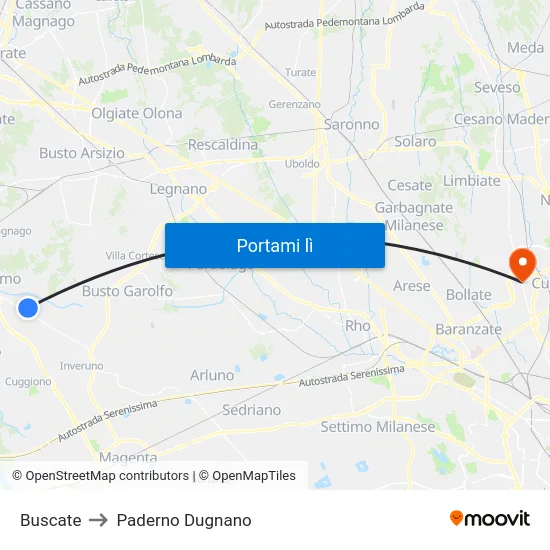 Buscate to Paderno Dugnano map