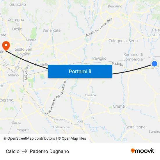 Calcio to Paderno Dugnano map