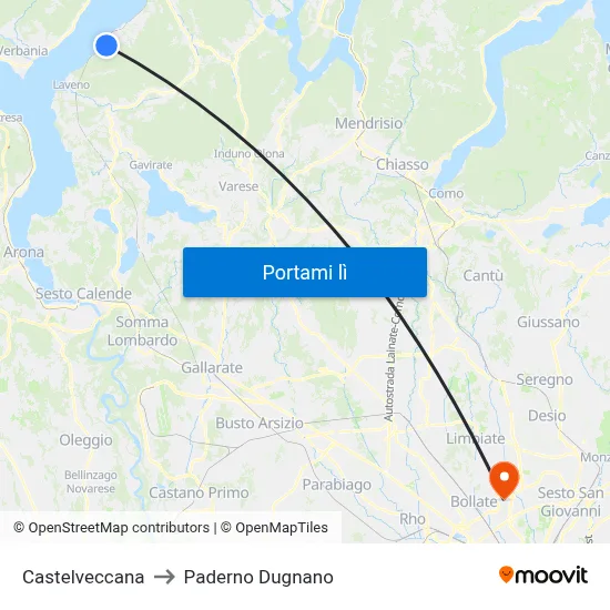 Castelveccana to Paderno Dugnano map