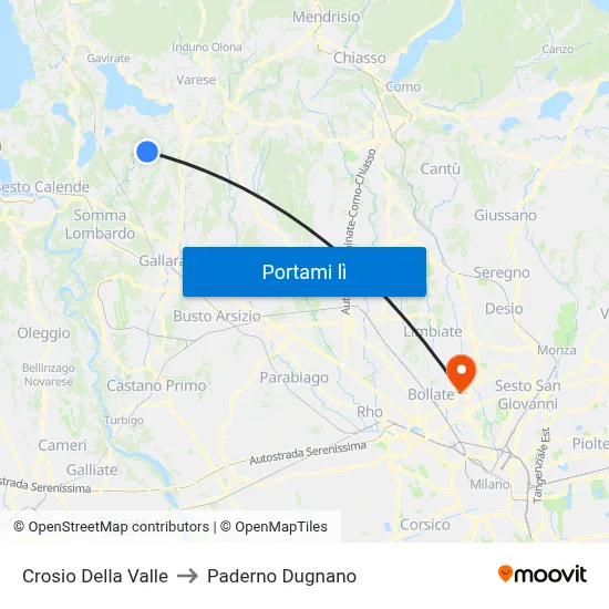 Crosio Della Valle to Paderno Dugnano map