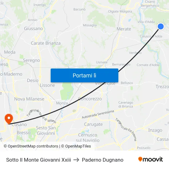 Sotto Il Monte Giovanni Xxiii to Paderno Dugnano map