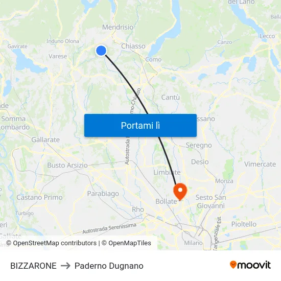 BIZZARONE to Paderno Dugnano map