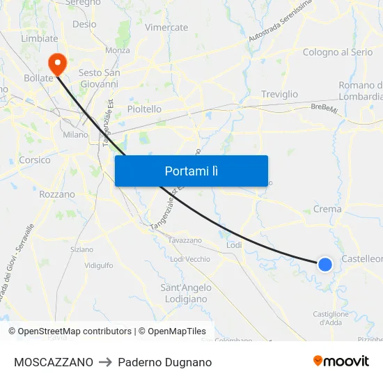 MOSCAZZANO to Paderno Dugnano map