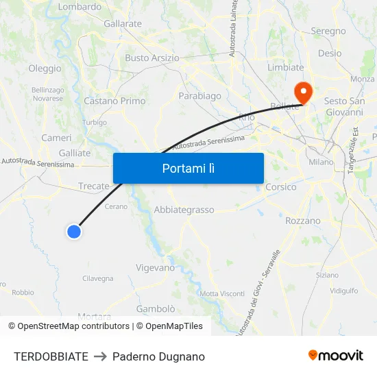 TERDOBBIATE to Paderno Dugnano map