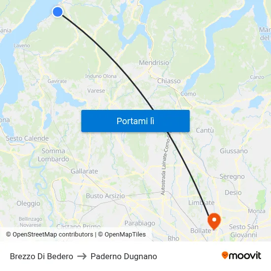 Brezzo Di Bedero to Paderno Dugnano map