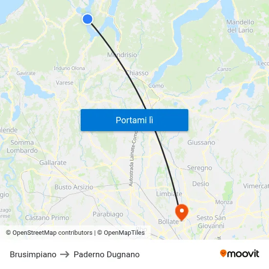 Brusimpiano to Paderno Dugnano map